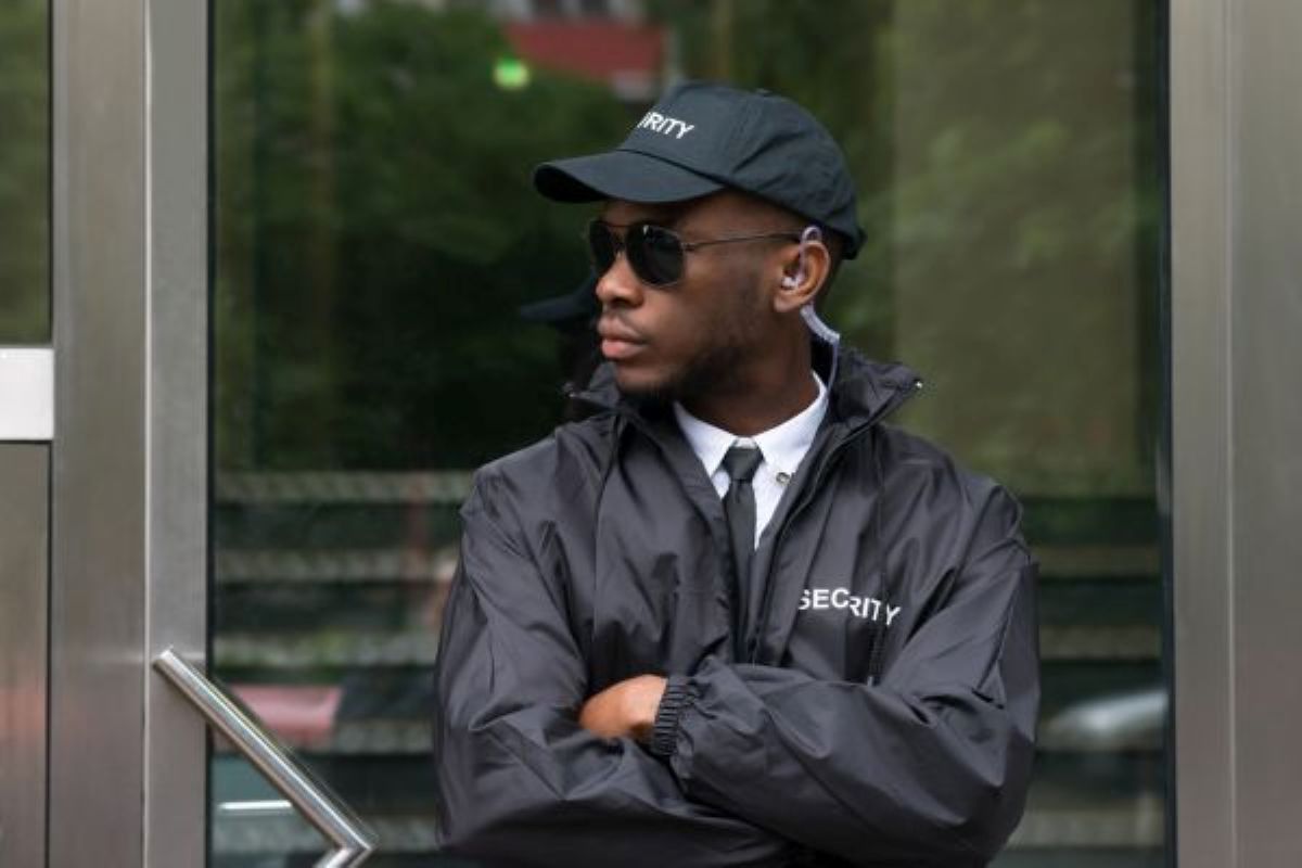 Building security guard on high alert.
