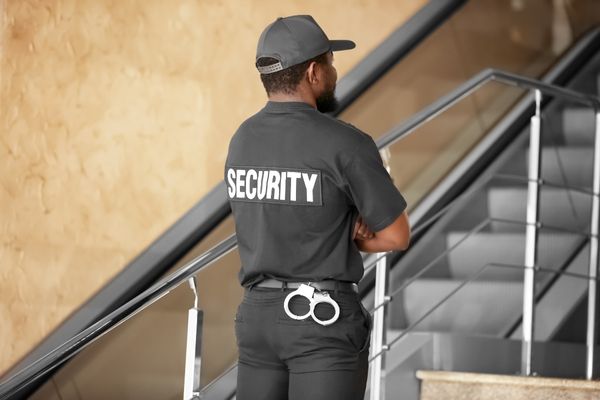 Professional security guard at shopping center