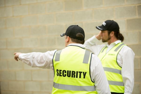 Security guard observing suspicious act in progress