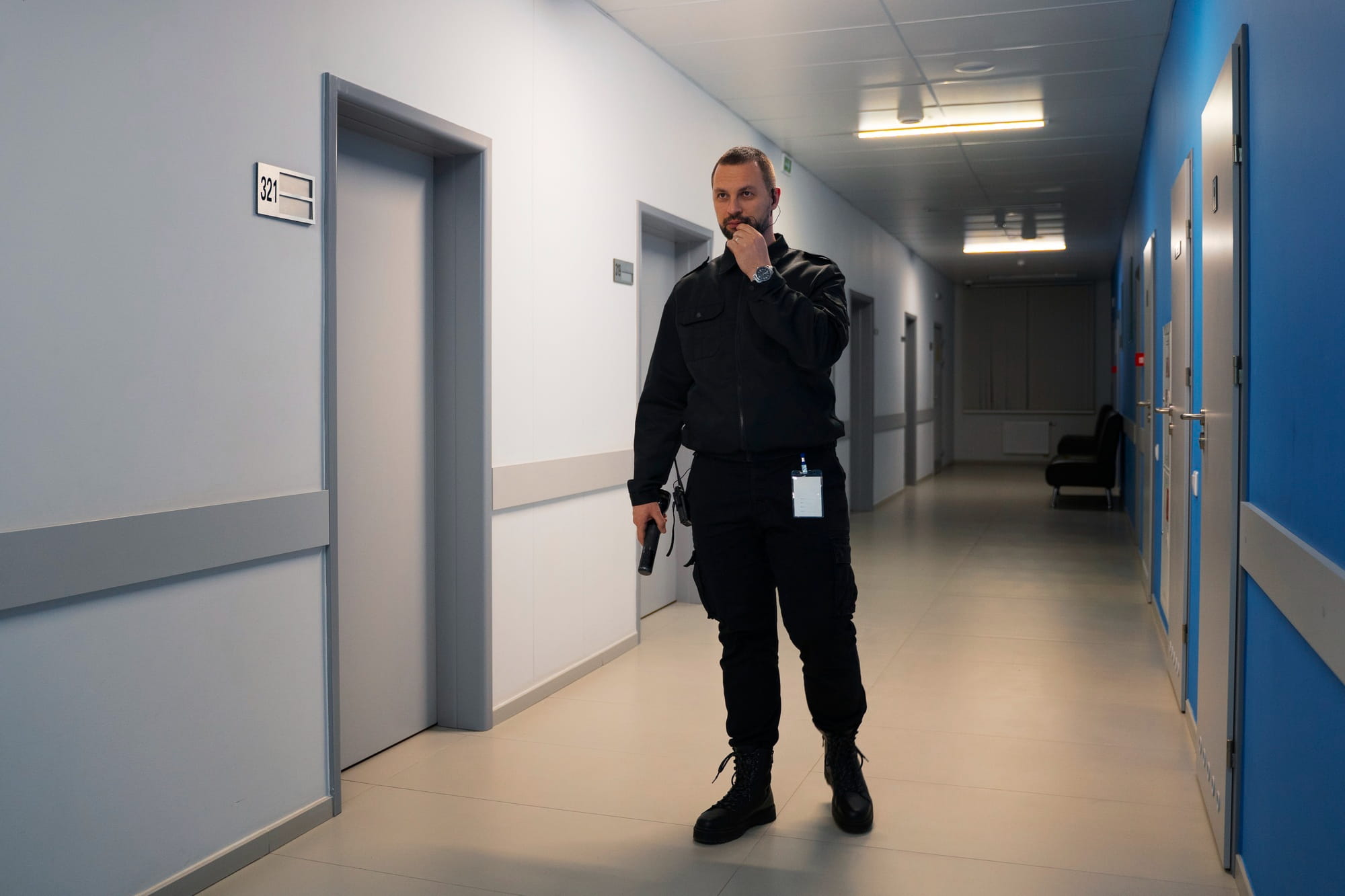 A Level 3 Security Guard patrolling