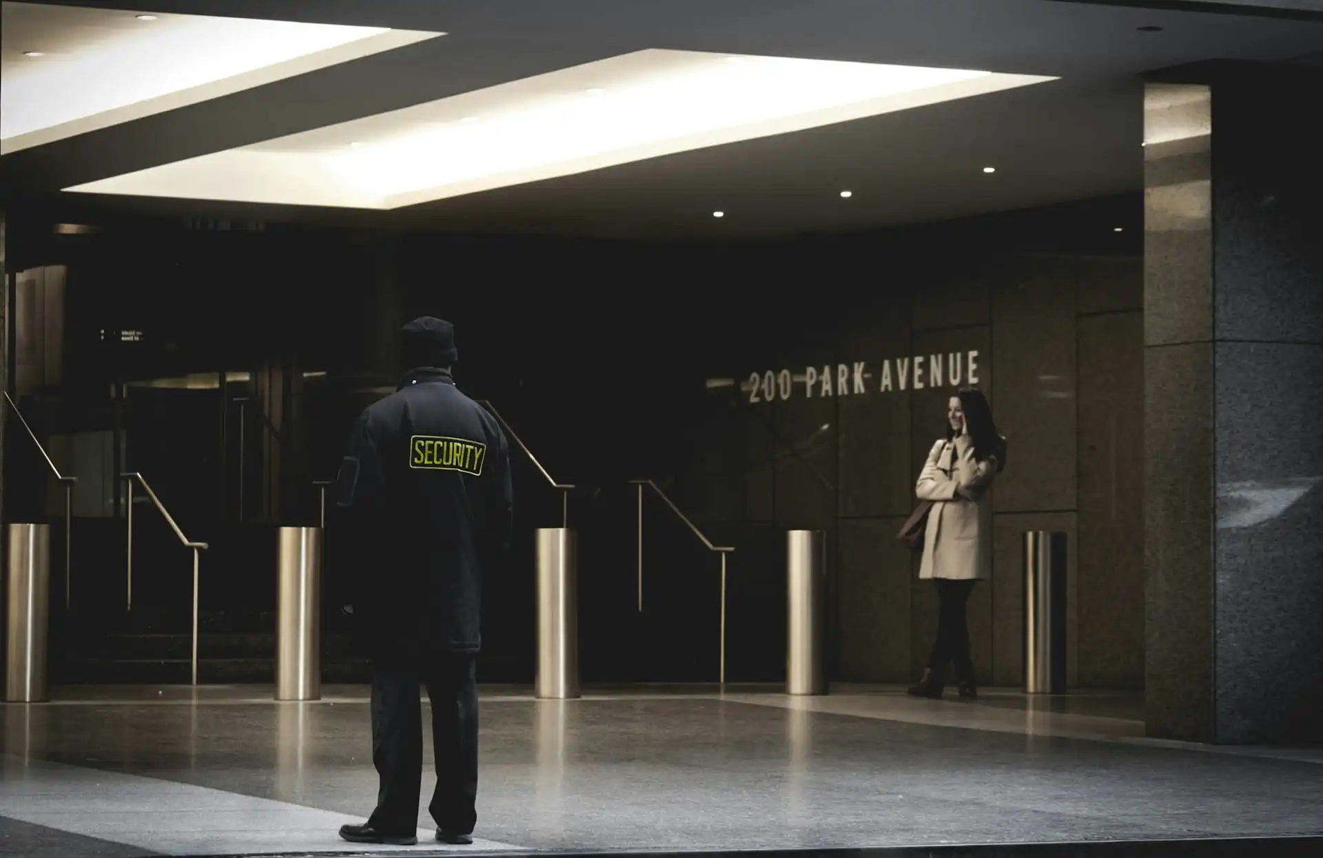 security officer patrolling in the building lobby