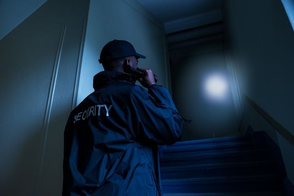 Security guard on duty ensuring property protection