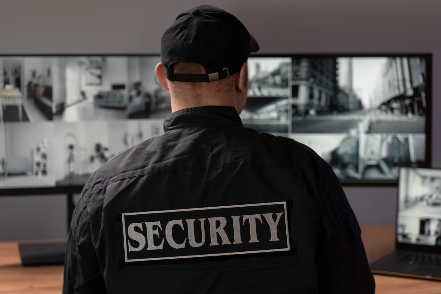 Security guard monitoring the CCTVs