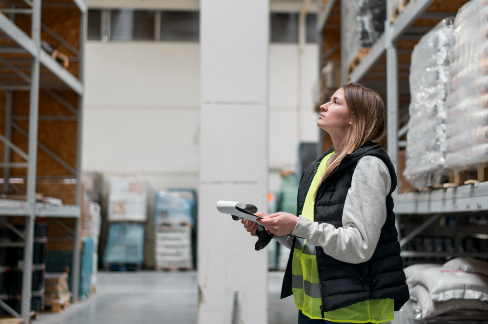 female warehouse security guard