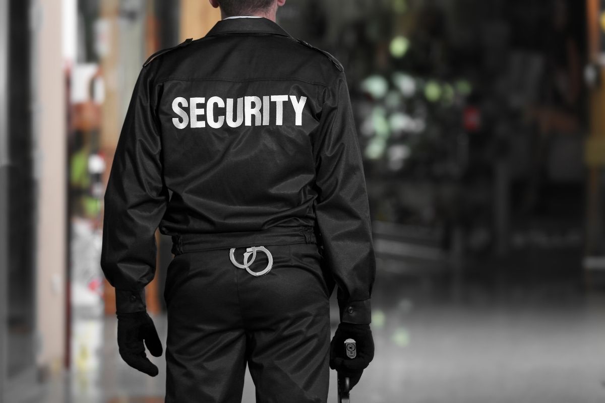 Guard stationed outside building main entrance